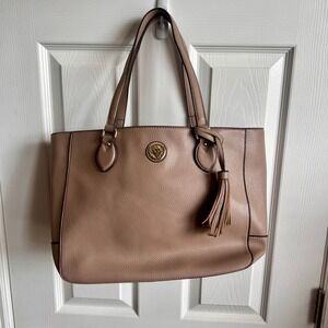 Anne Klein Tote Bag,‎ Faux Leather, Lion Logo, Tassel Charm, Taupe